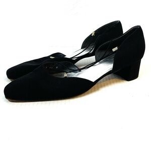 Vintage Stuart Weitzman Black Fabric d'orsay Elastic Strap Dressy Pump Shoes 11B